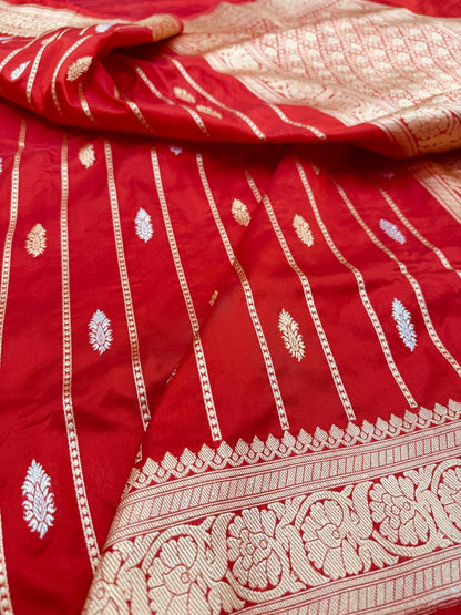 Pure Banarasi Katan Silk Strips Saree