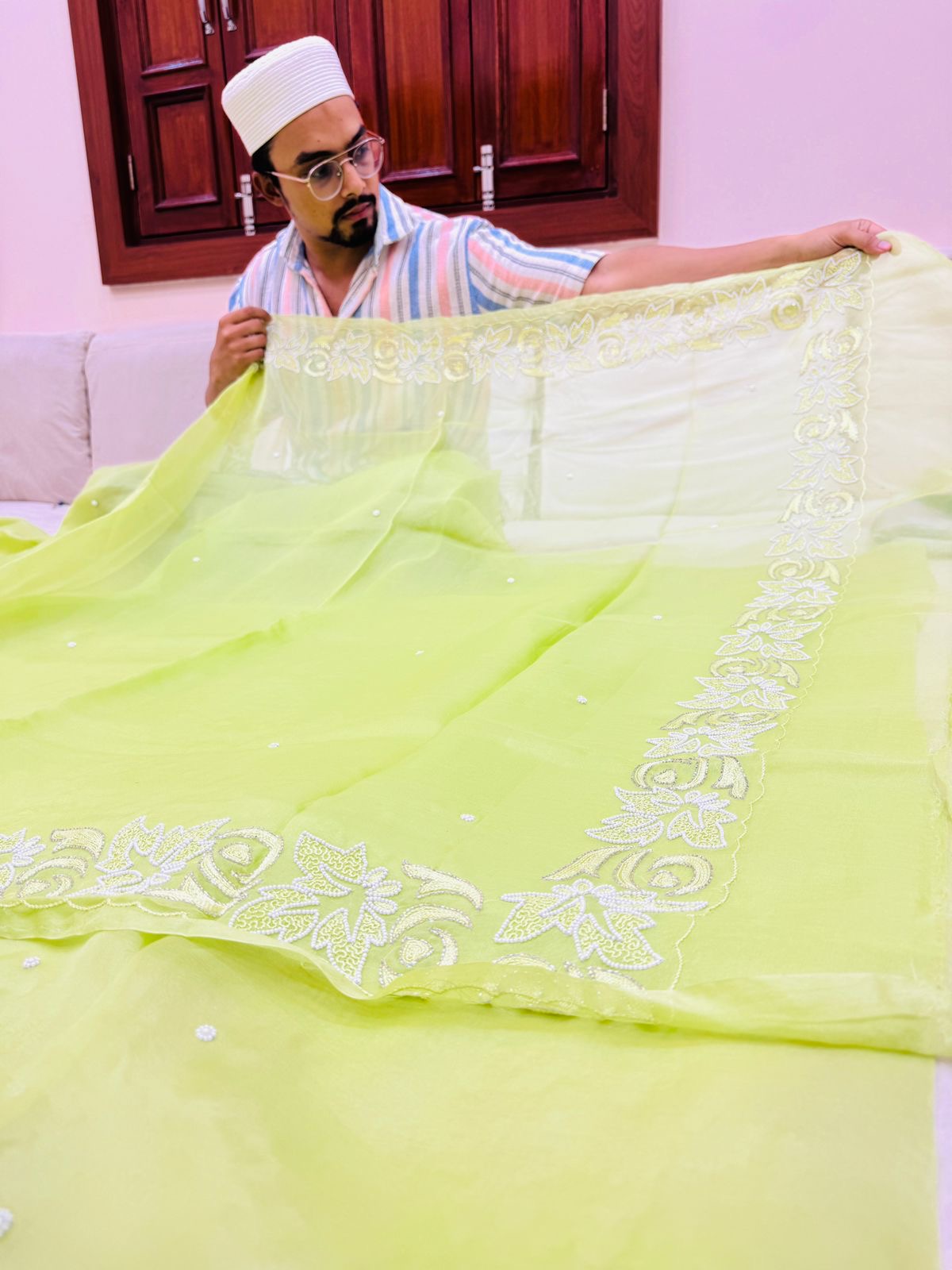 Pure Banarasi Kora Silk Embroidery Saree