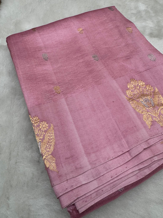 Pure Banarasi Dupion Silk Kadhwa Buta Satin Border Saree