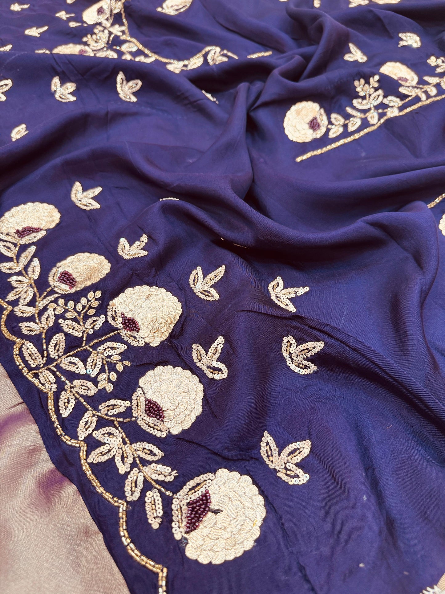Pure Banarasi Tissue Silk Hand Embroidery Saree