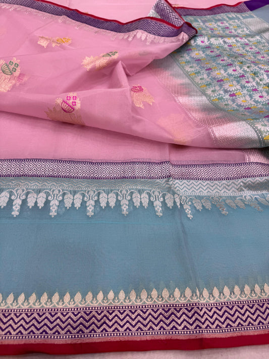 Pure Banarasi Kora Silk Kadhwa Buta Saree