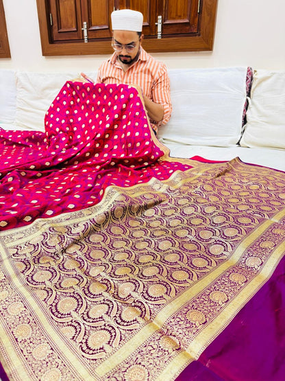 Pure Banarasi Satin Tanchoi Buti Saree