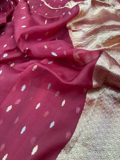 Pure Banarasi Kora Silk Kadhwa Buta Saree