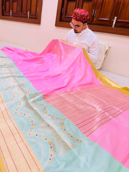 Pure Banarasi Katan Silk Mina Buti Skirt Border Saree