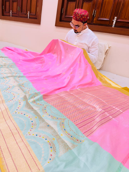 Pure Banarasi Katan Silk Mina Buti Skirt Border Saree