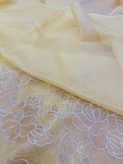 Pure Banarasi Kora Tissue Silk Applique Work Saree