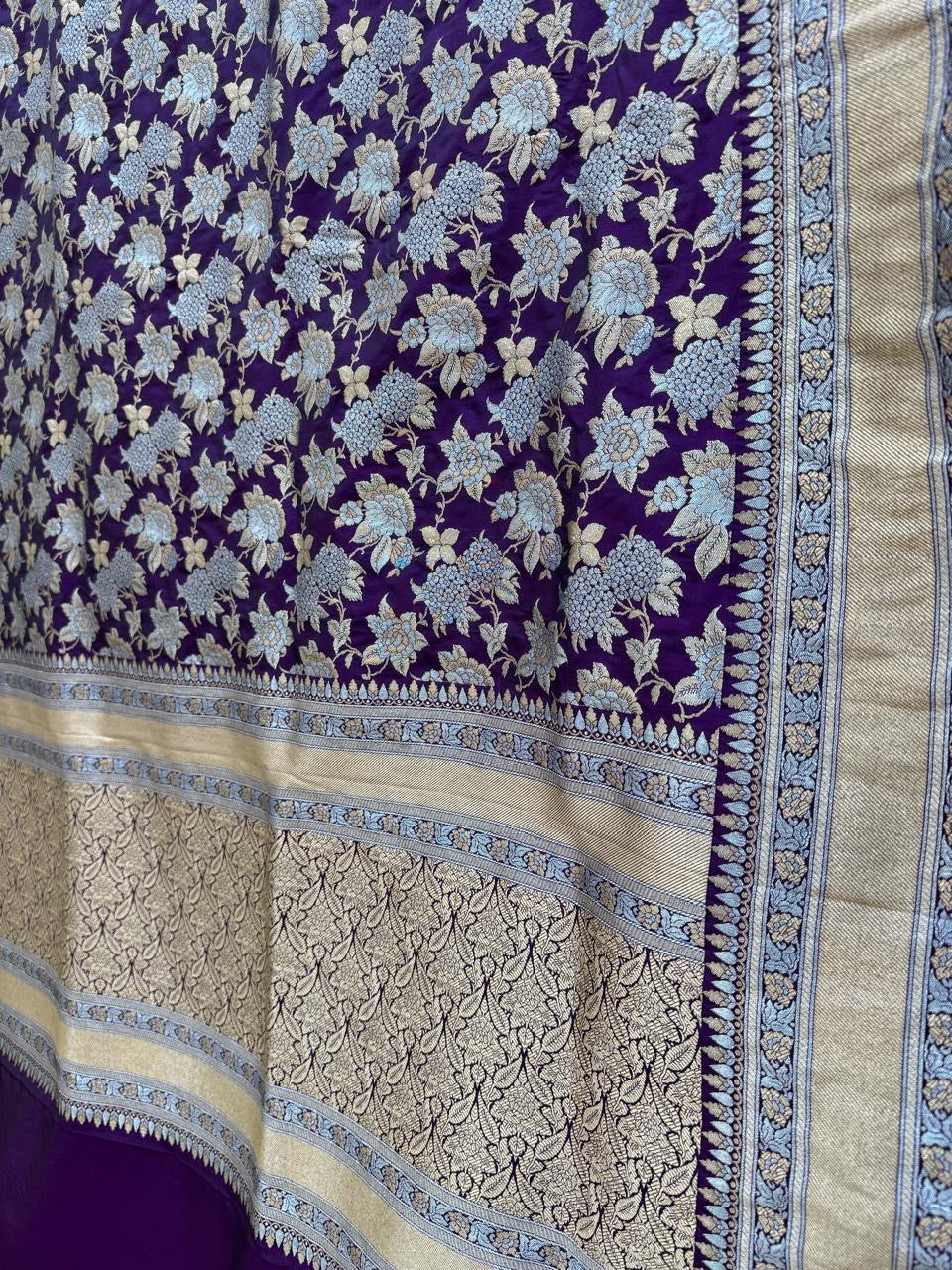 Pure Banarasi Katan Silk Mina Jaal Saree