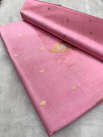 Pure Banarasi Dupion Silk Kadhwa Buta Satin Border Saree