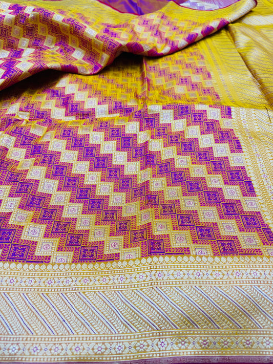 Pure Banarasi Satin Silk Triple Tanchoi