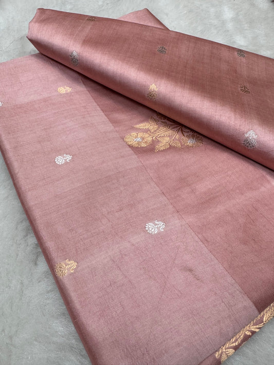 Pure Banarasi Dupion Silk Kadhwa Buta Satin Border Saree