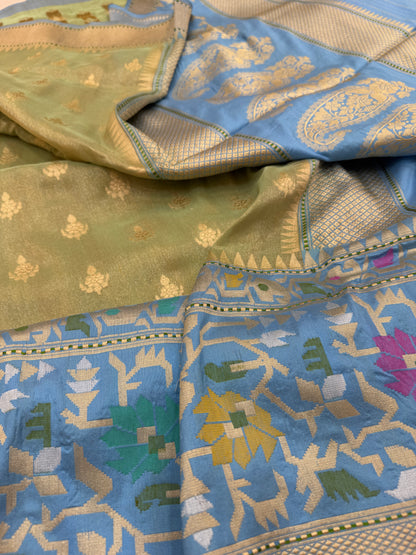 Pure Banarasi Katan Tissue Silk Kadiyal Border Saree