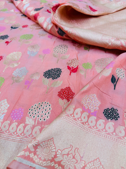 Pure Banarasi Katan Silk Buti Jaal Saree