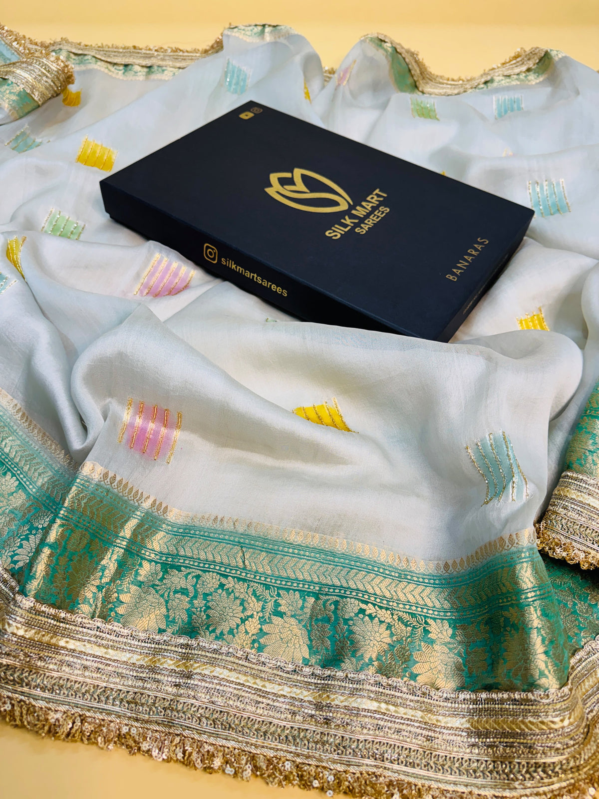 Kora Hand Embroidery Saree