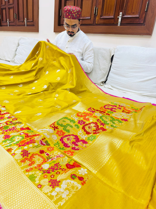 Pure Banarasi Katan Silk Mina Buti Skirt Border Saree