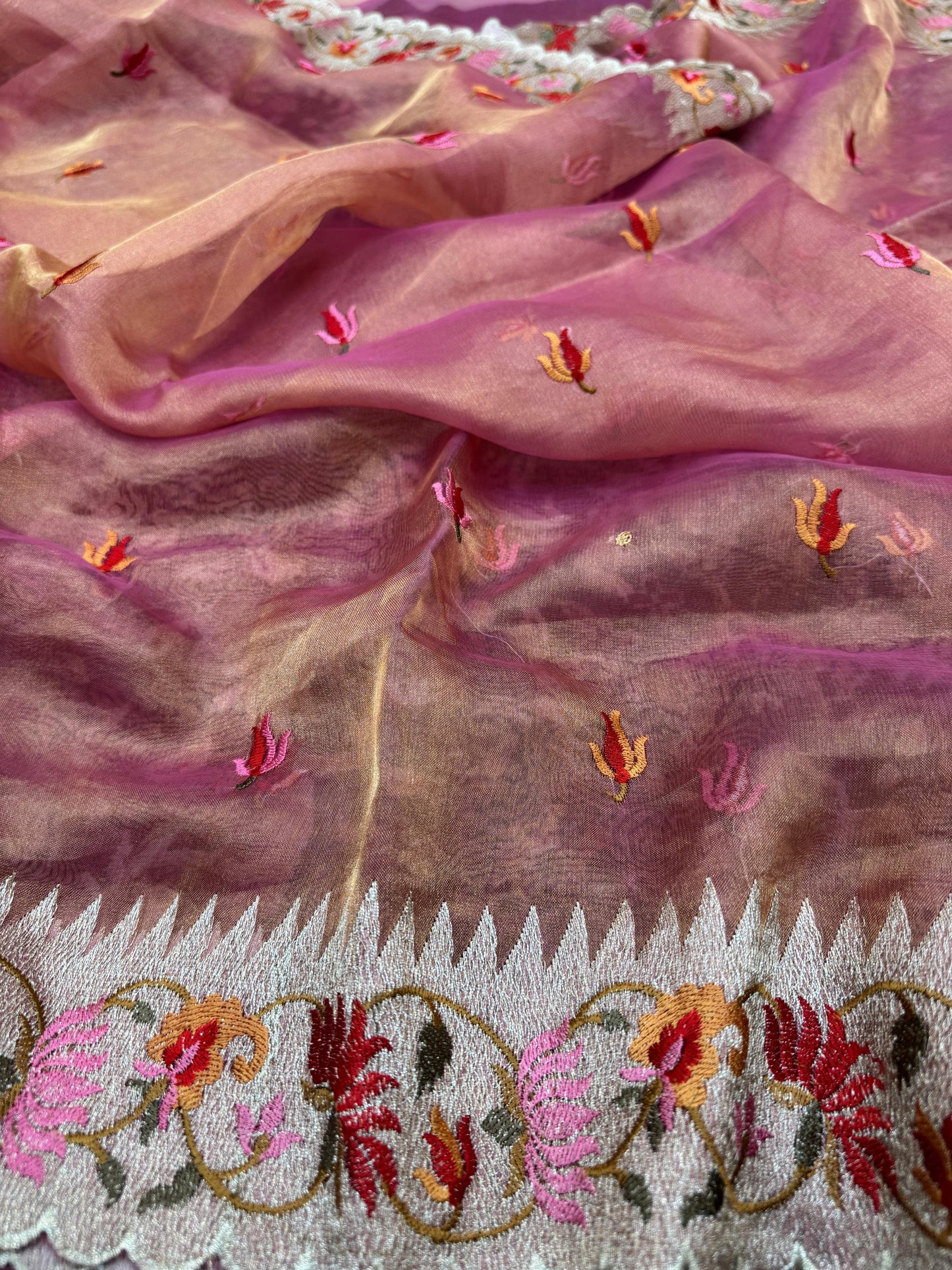 Pure Banarasi Tissue Paithani Embroidery Saree