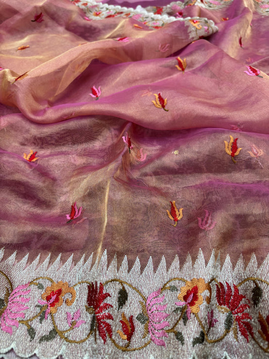 Pure Banarasi Tissue Paithani Embroidery Saree