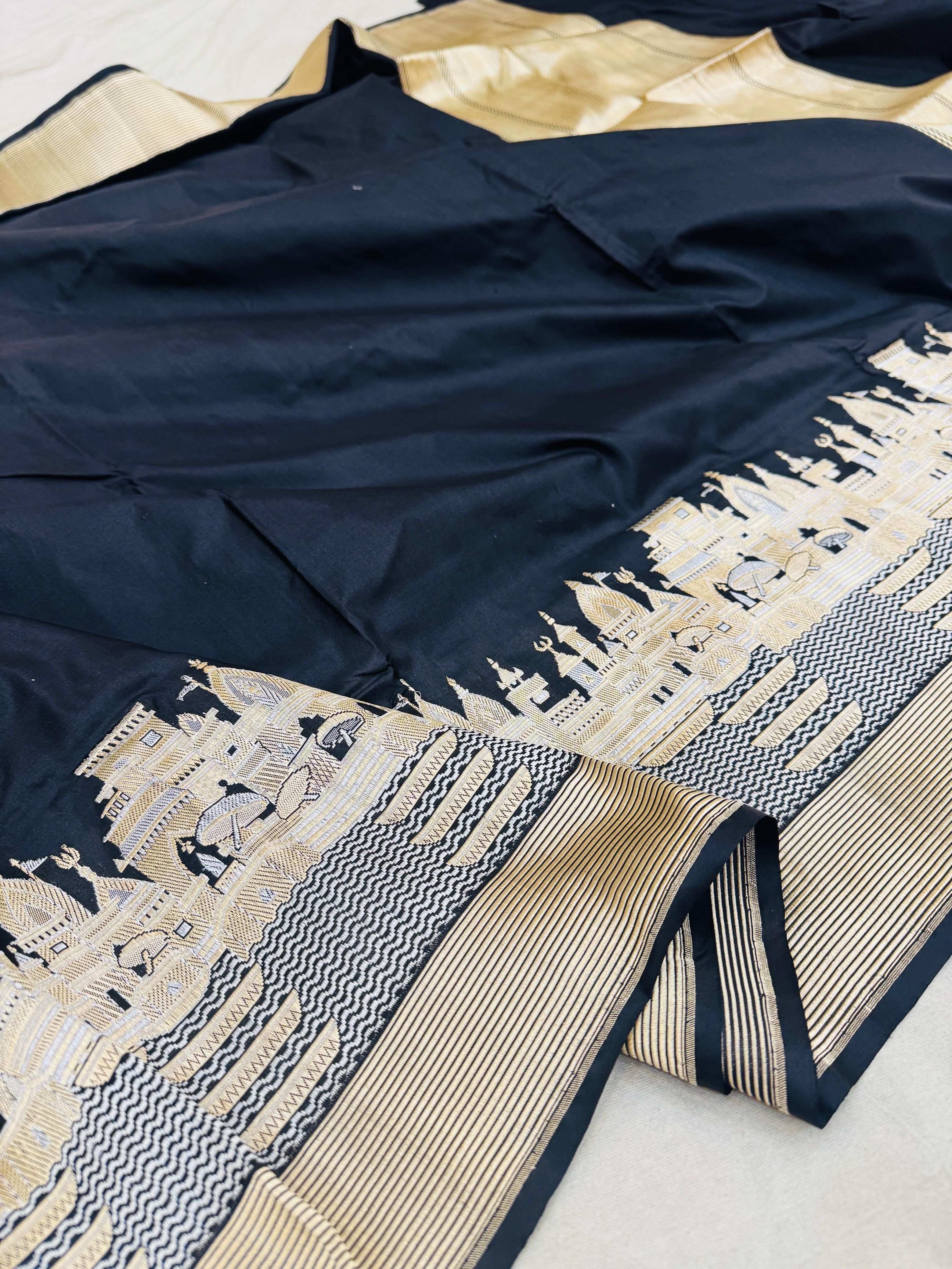 Pure Banarasi Katan Silk Plain Ghat Saree