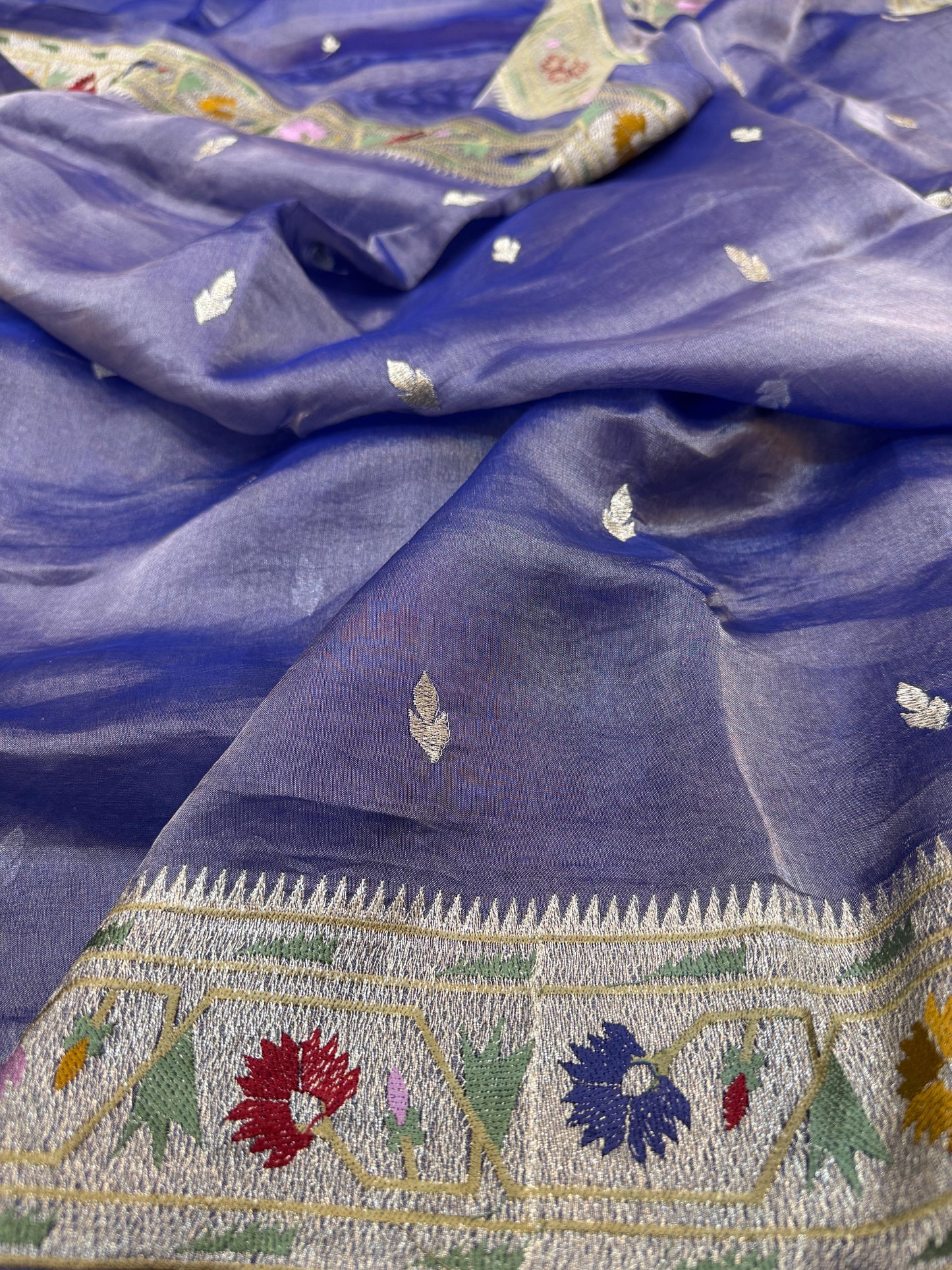 Pure Banarasi Tissue Paithani Embroidery Saree