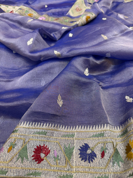 Pure Banarasi Tissue Paithani Embroidery Saree