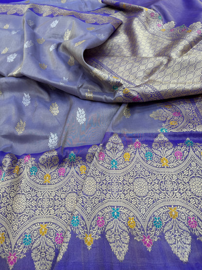 Pure Banarasi Katan Tissue Silk Kadiyal Border Saree