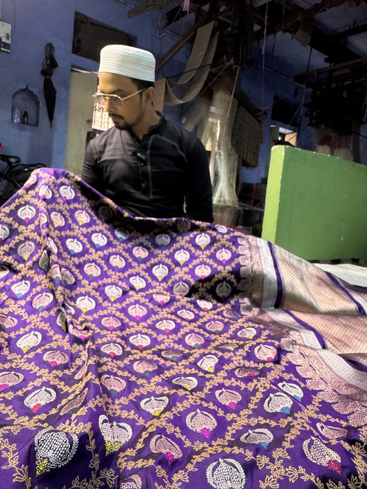 Pure Banarasi Katan Silk Kadhwa Mina Jaal Saree