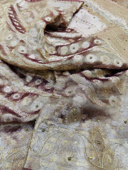 Pure Banarasi Tissue Cutdana Hand Embroidery Saree