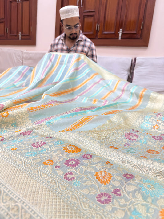 Pure Banarasi kora Tissue Silk Kadiyal Border Saree