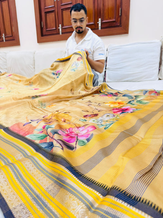 Pure Banarasi Chanderi Digital Print Saree