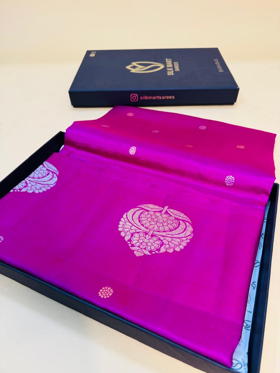 Hot Pink Mango Silk Buti Satin Border Saree