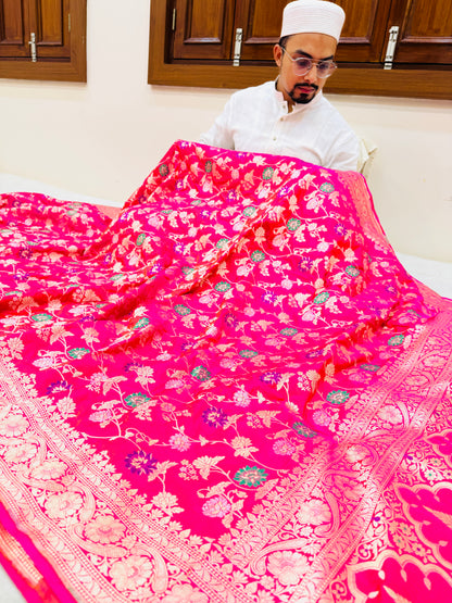 Pure Banarasi Katan Silk Mina Jaal Saree