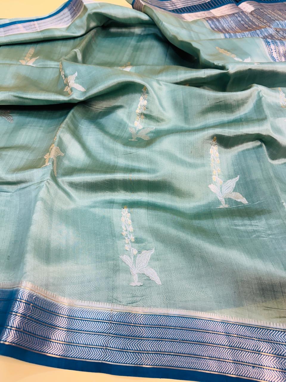 Sea Green Mango Silk Buti Saree