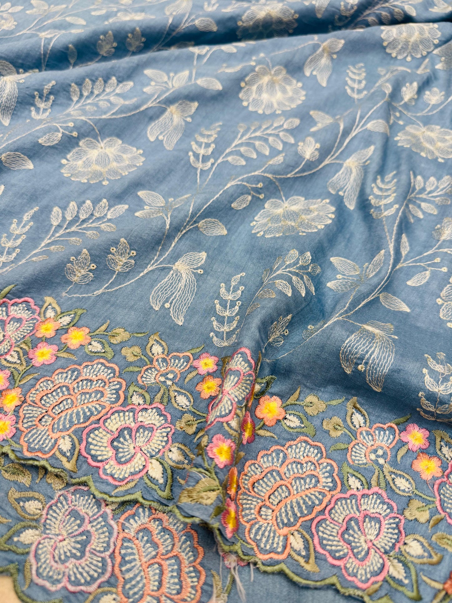 Pure Banarasi Tasar Silk Embroidery Saree