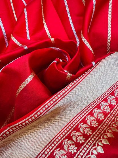 Pure Banarasi Kora Tissue Silk Stripe Saree