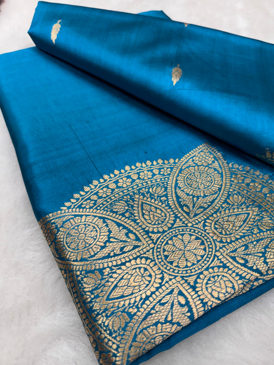 Pure Banarasi Dupion Silk Kadhwa Buta Circle Border Saree