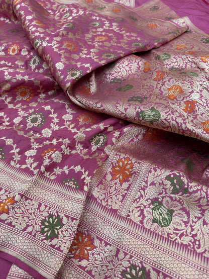 Pure Banarasi Katan Silk Meena Jaal Saree