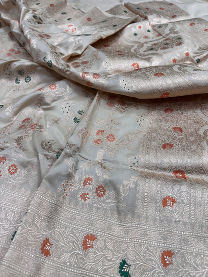 Pure Banarasi Katan Silk Mina Jaal Saree