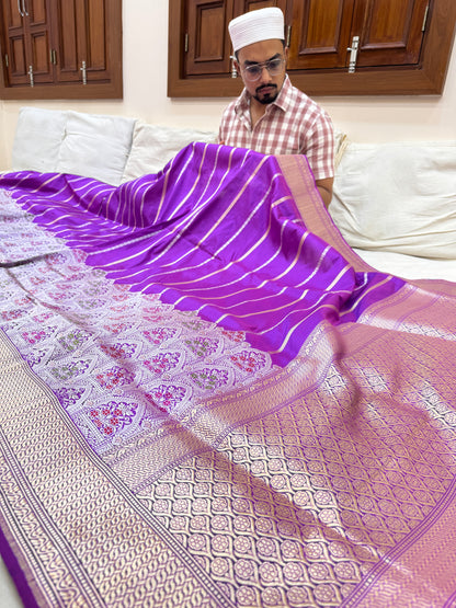 Pure Banarasi Katan Silk Mehrab Stripe Saree