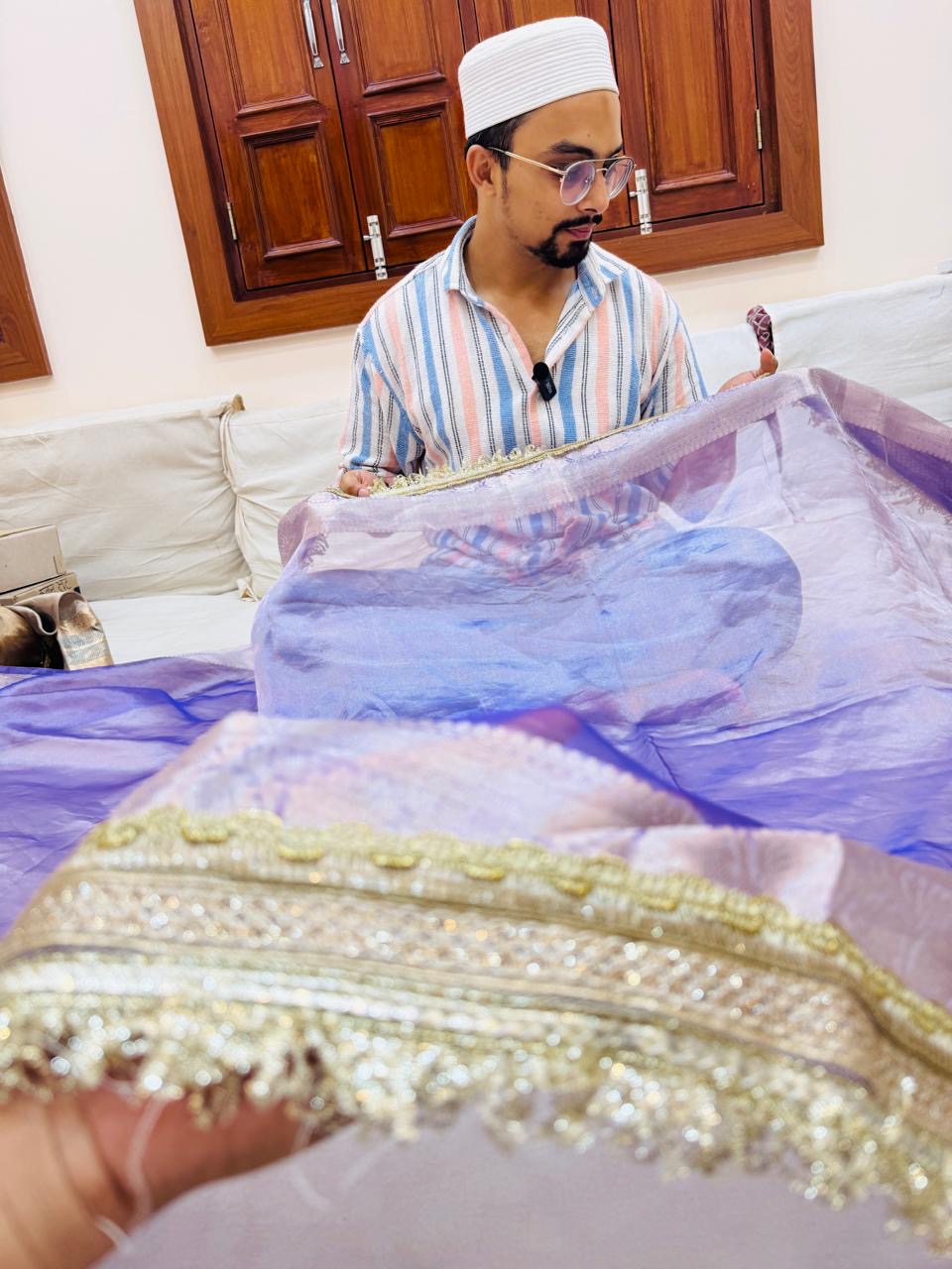 Pure Banarasi Tissue Silk Hand Embroidery Saree