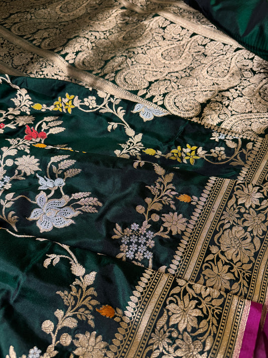 Pure Banarasi Katan Silk Mina Jaal Saree