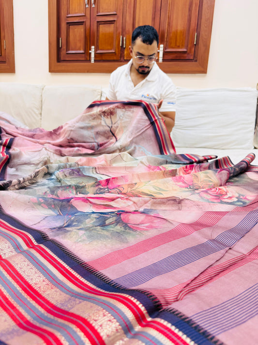 Pure Banarasi Chanderi Digital Print Saree