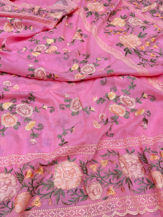 Pure Banarasi Tasar Silk Embroidery Saree