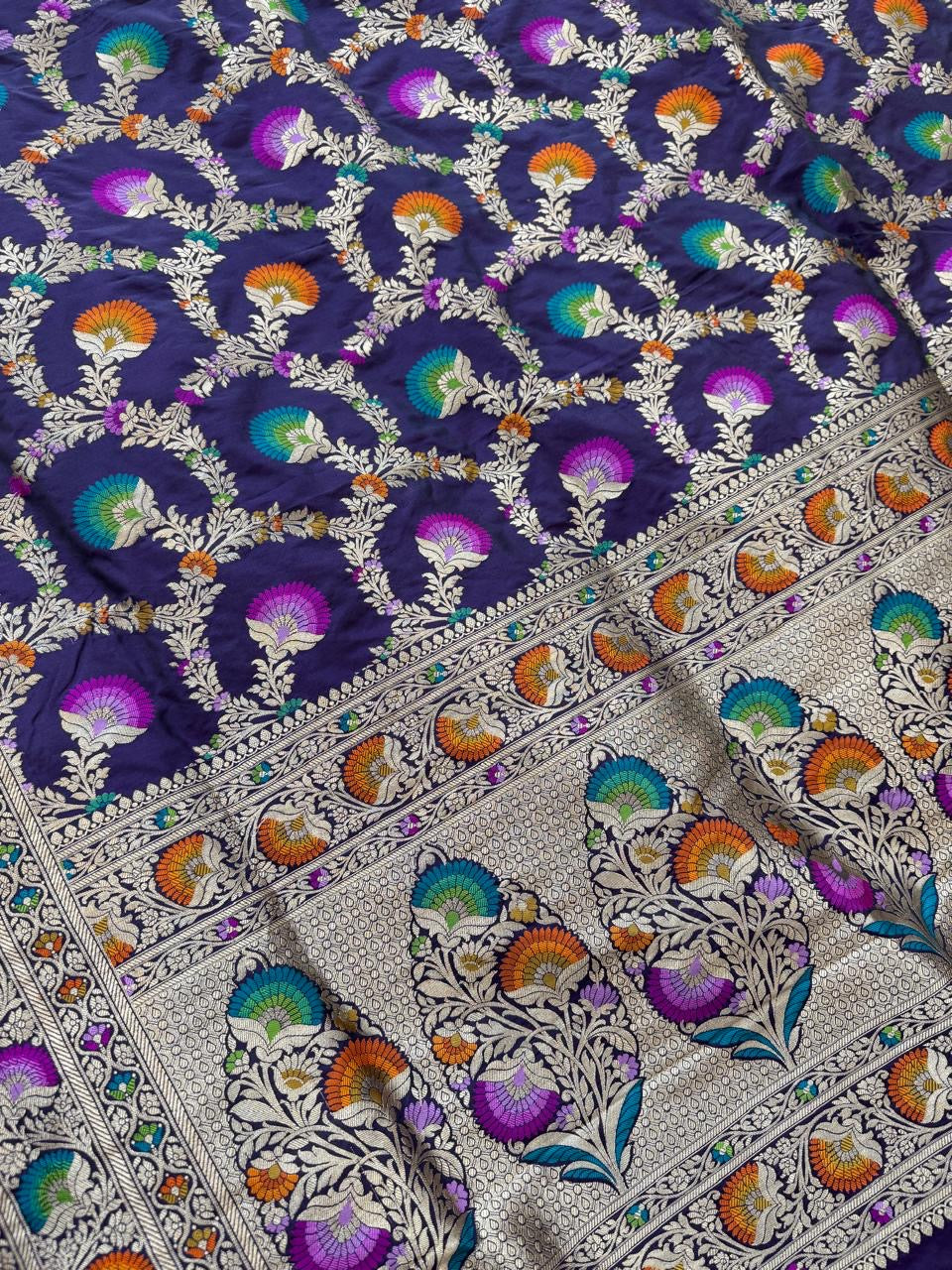 Pure Banarasi Katan Silk Mina Jaal Saree