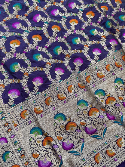 Pure Banarasi Katan Silk Mina Jaal Saree