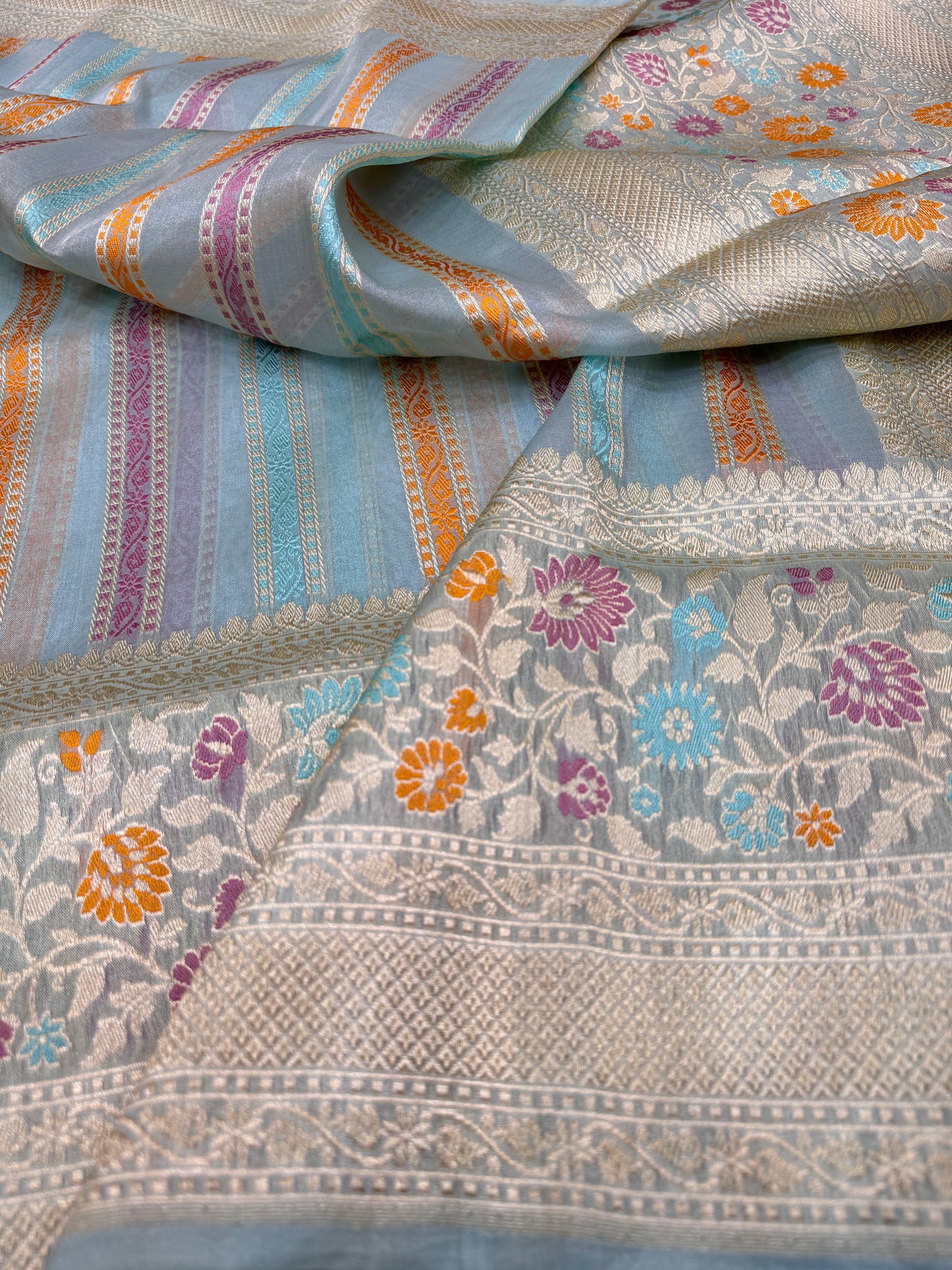Pure Banarasi kora Tissue Silk Kadiyal Border Saree