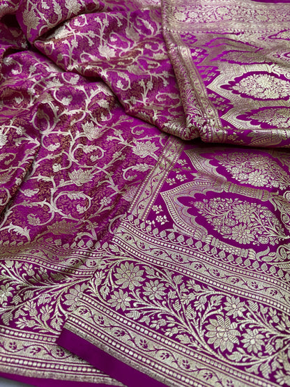 Pure Banarasi Satin Zari Waskat Jaal Saree