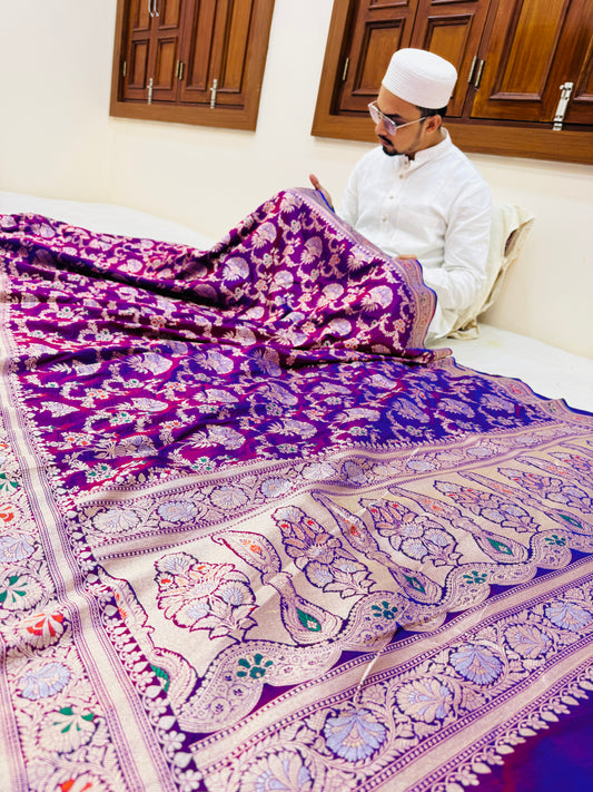 Pure Banarasi Katan Silk Mina Jaal Saree