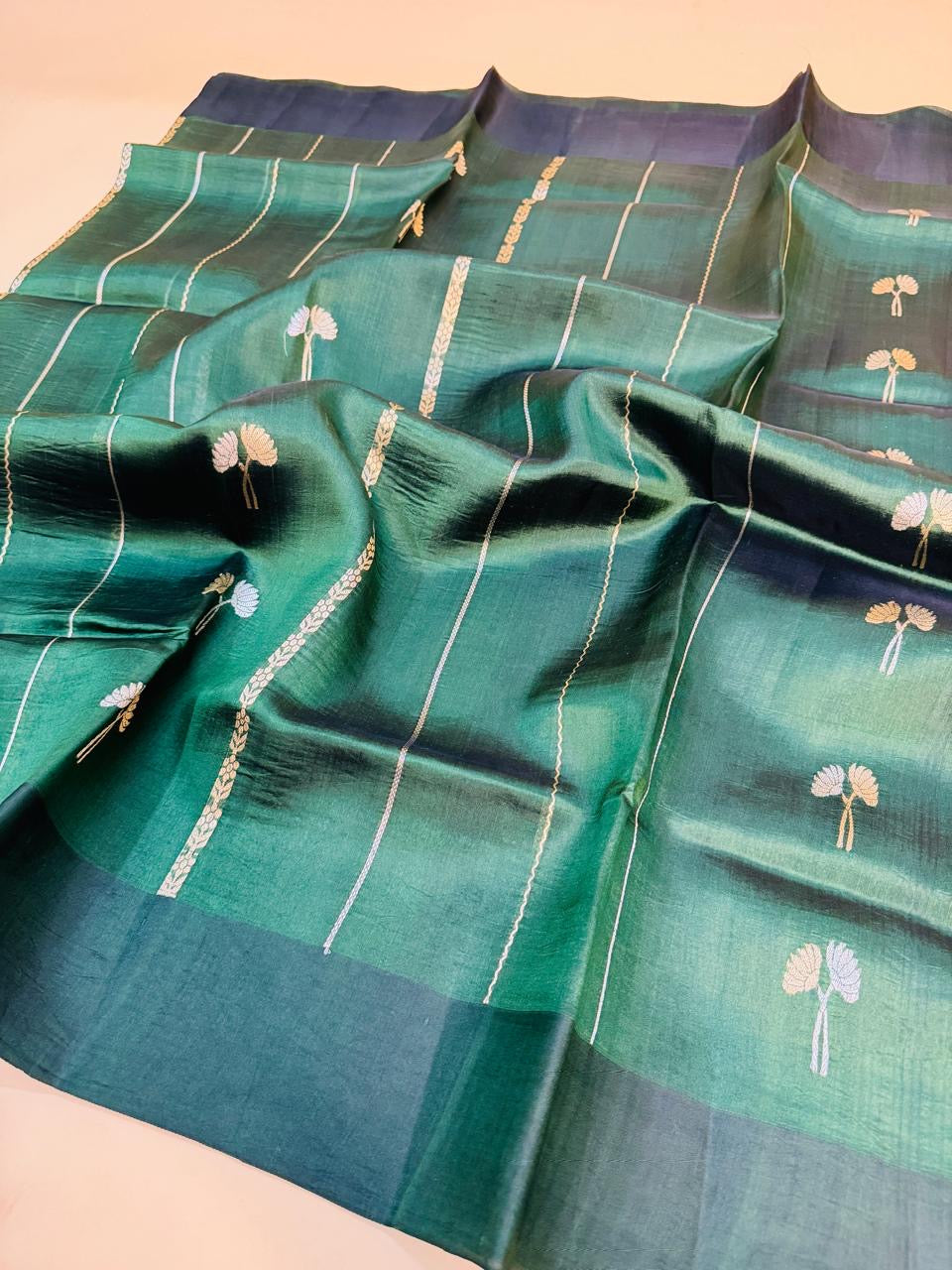 Bottle Green Mango Silk Stripe Saree