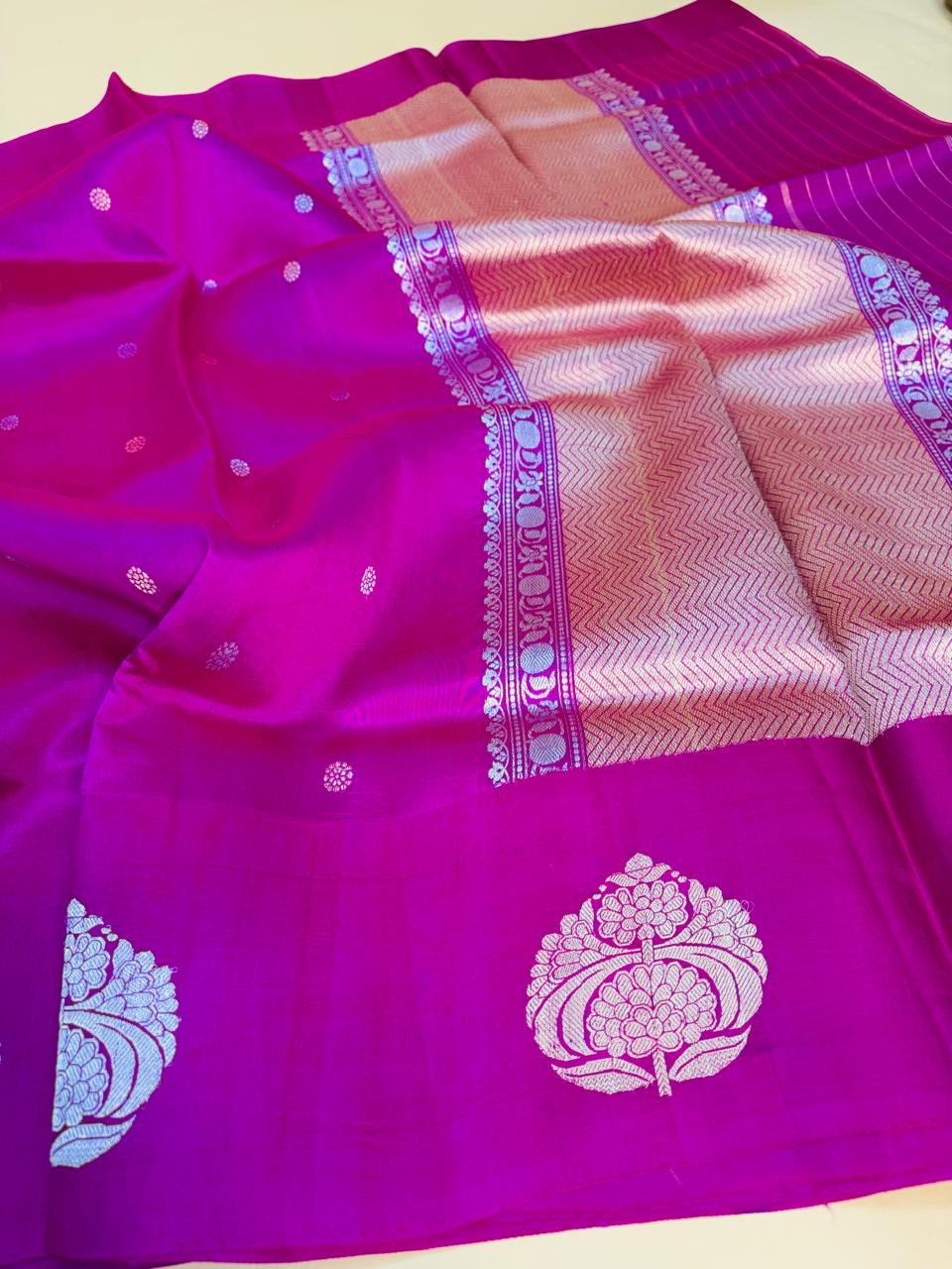 Hot Pink Mango Silk Buti Satin Border Saree
