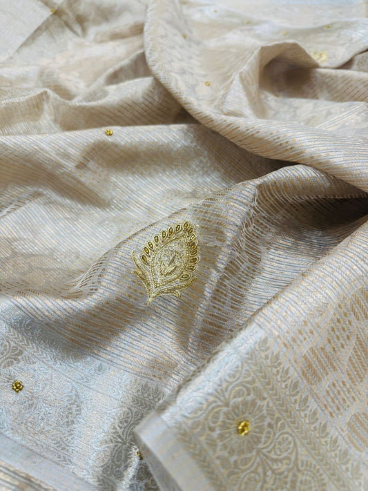 Pure Banarasi Molted Tissue Silk Hand Embroidery