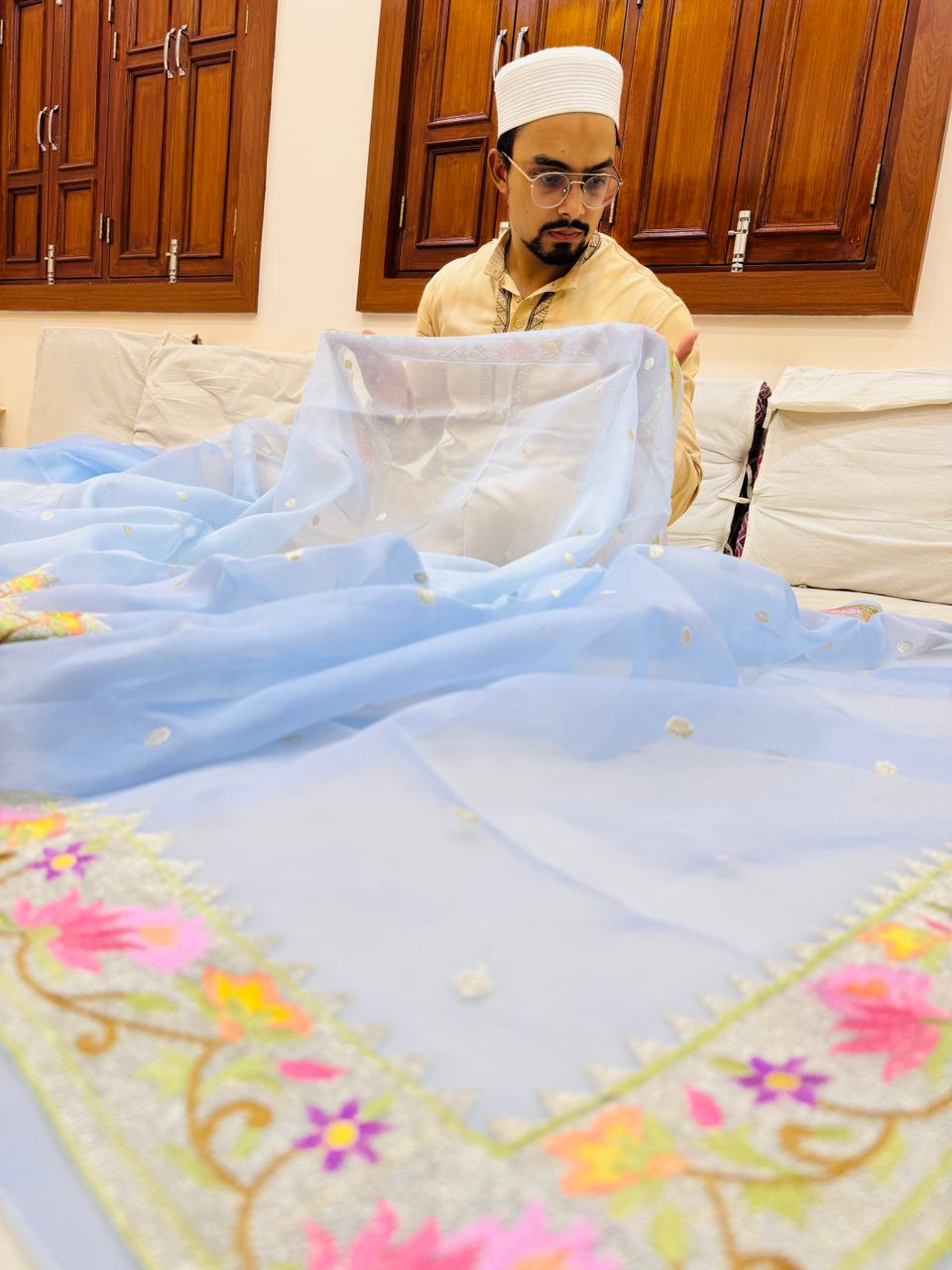 Pure Banarasi Kora Silk Embroidery Saree